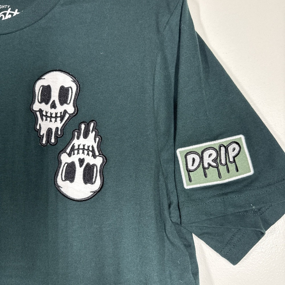 Eighty Eight Brand Mens L Forest Green Graphic Patch Melting Skull Drip T-Shirt - Picture 4 of 12